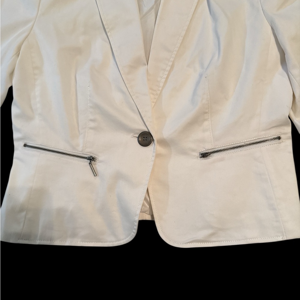 Larry Levine Classic Single Button Lined Blazer‎ with Zip Pockets Size 12 White - Picture 4 of 10